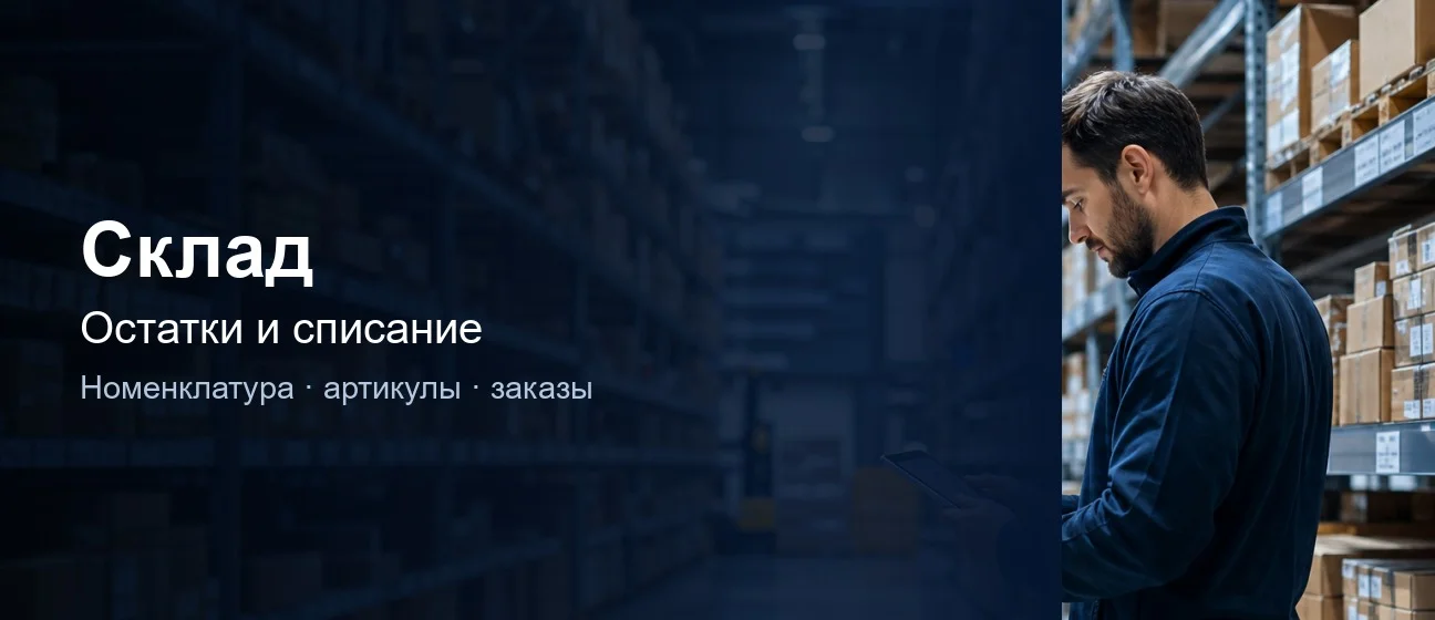 Модуль «Склад»: остатки, номенклатура и списание по заказу